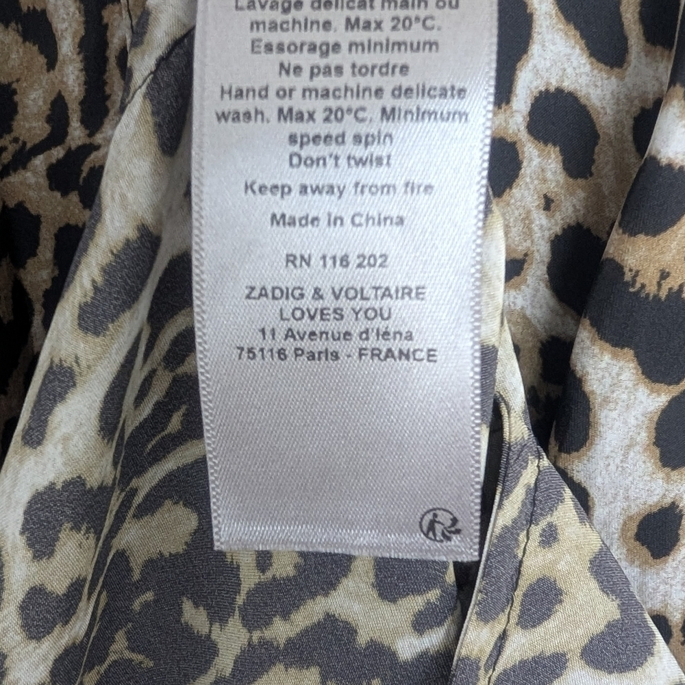 Zadig and Voltaire Sz Medium Retouched Satin Leo Dress Long Sleeve Animal Print - Picture 13 of 15